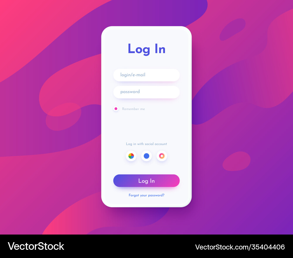 Log in screen mobile application interface Log in screen mobile application interface vector image