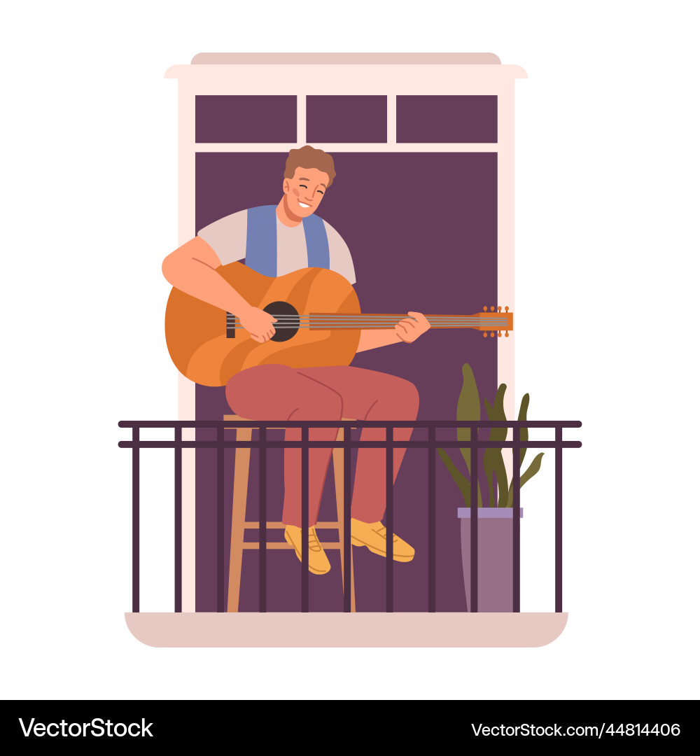 Man playing guitar sitting on balcony Man playing guitar sitting on balcony vector image