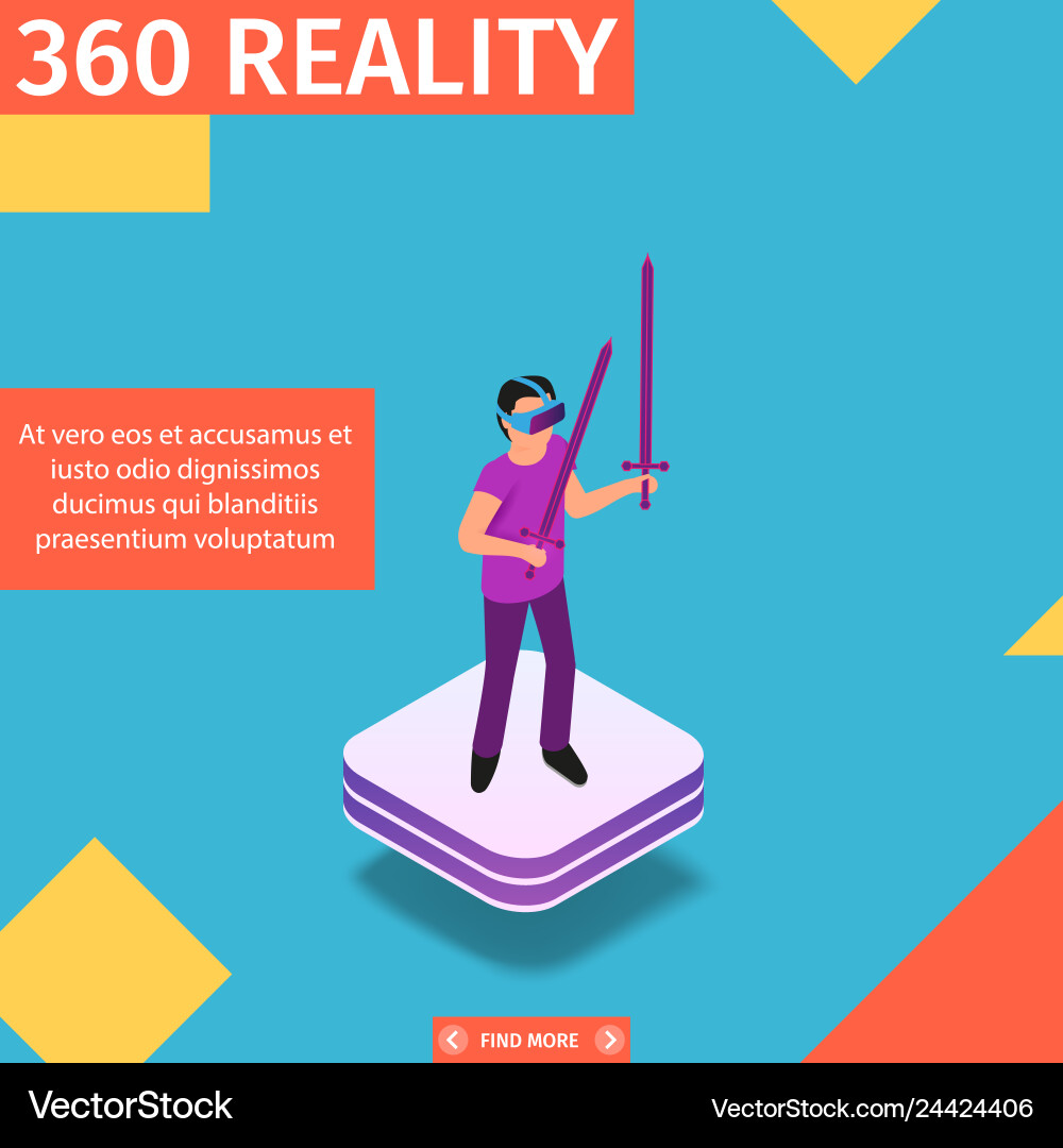Man stand on platform play video game with swords Man stand on platform play video game with swords vector image