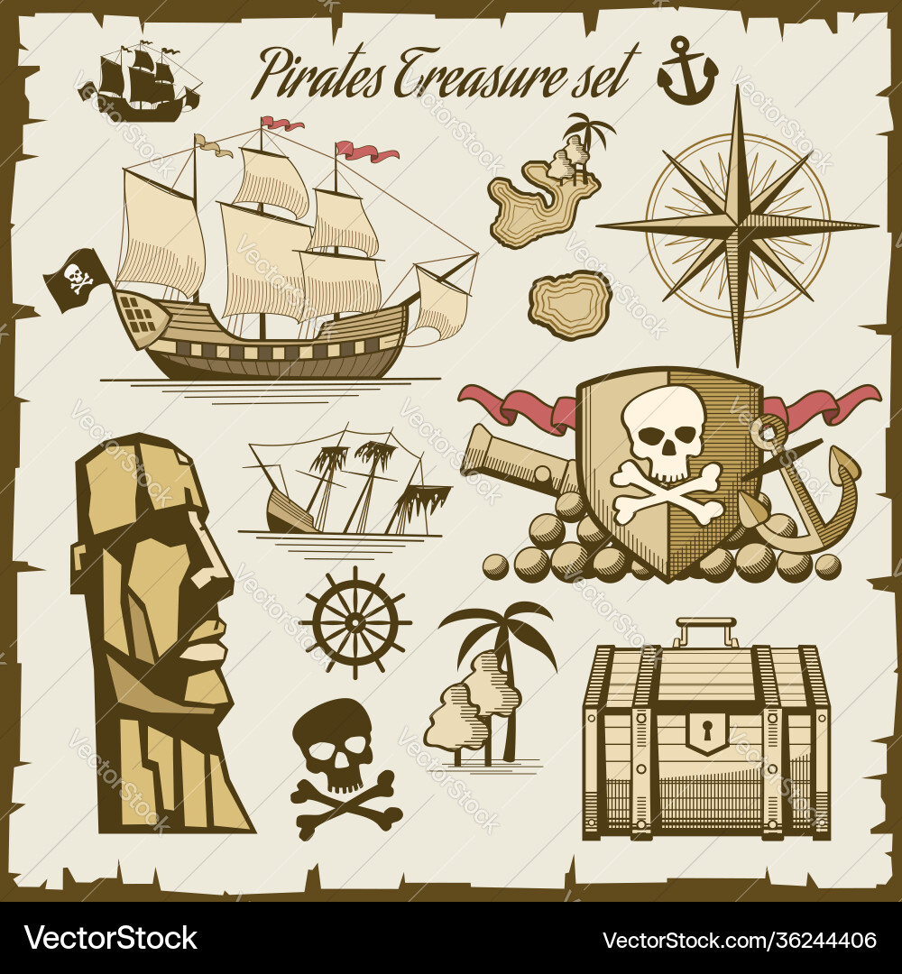 Pirate objects set Vector Image
