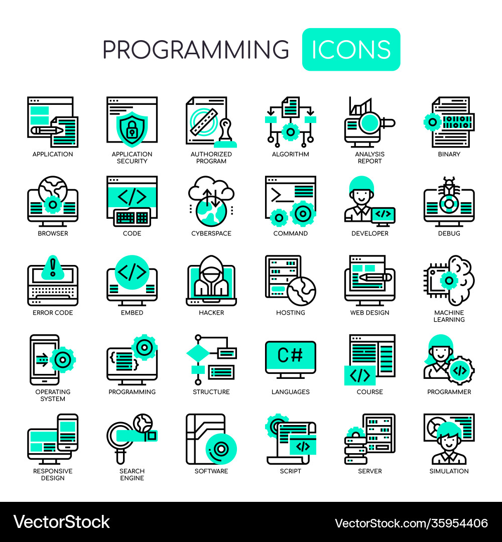 Programming thin line and pixel perfect icons vector image