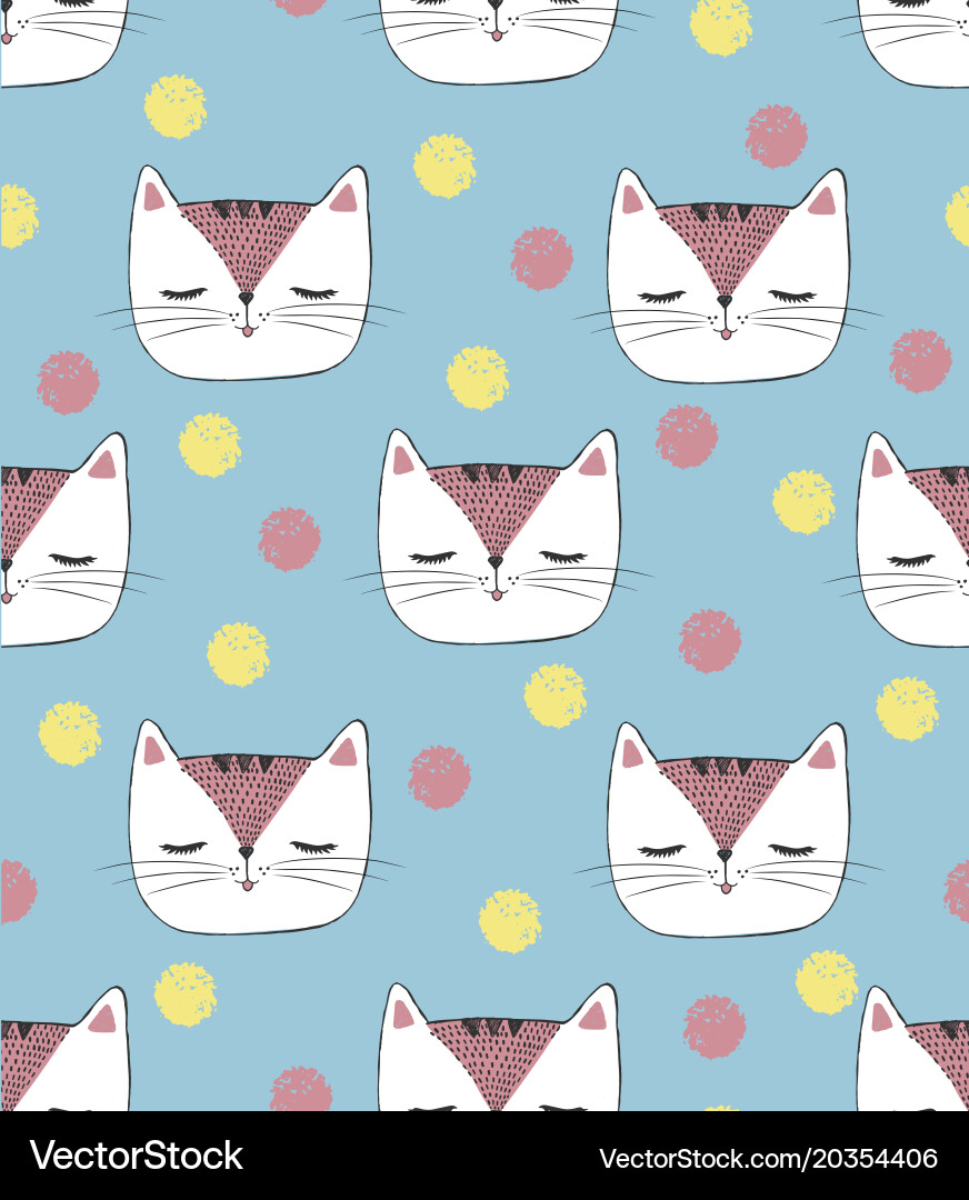 Seamless pattern with sketch white cat vector image