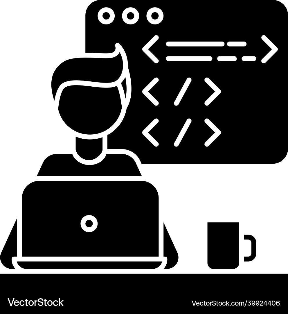 Web developer black glyph icon computer software Web developer black glyph icon computer software vector image
