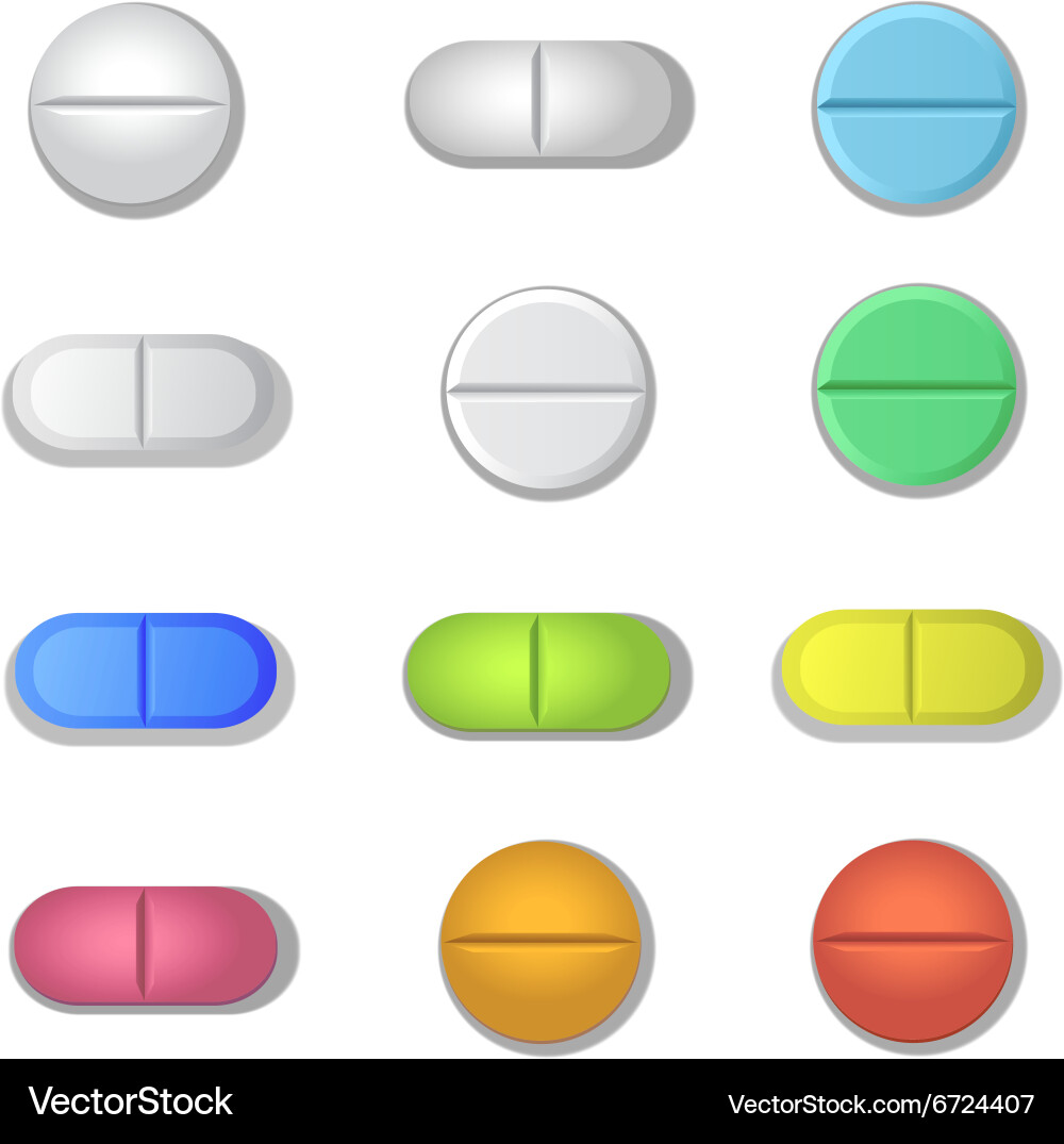 Colored Pills and Tablets Set vector image