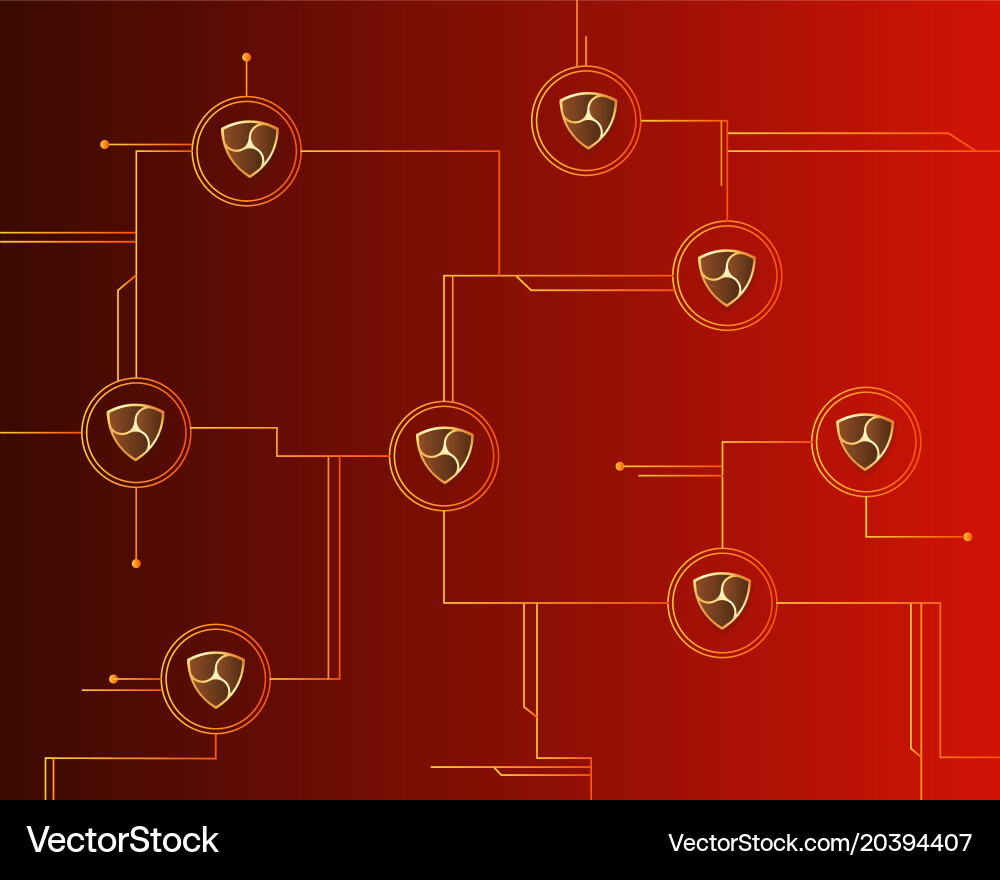 Cryptocurrency nem blockchain circuit with red vector image