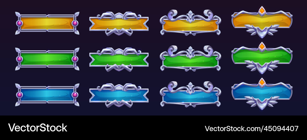 Game buttons with different fantasy silver frames Vector Image