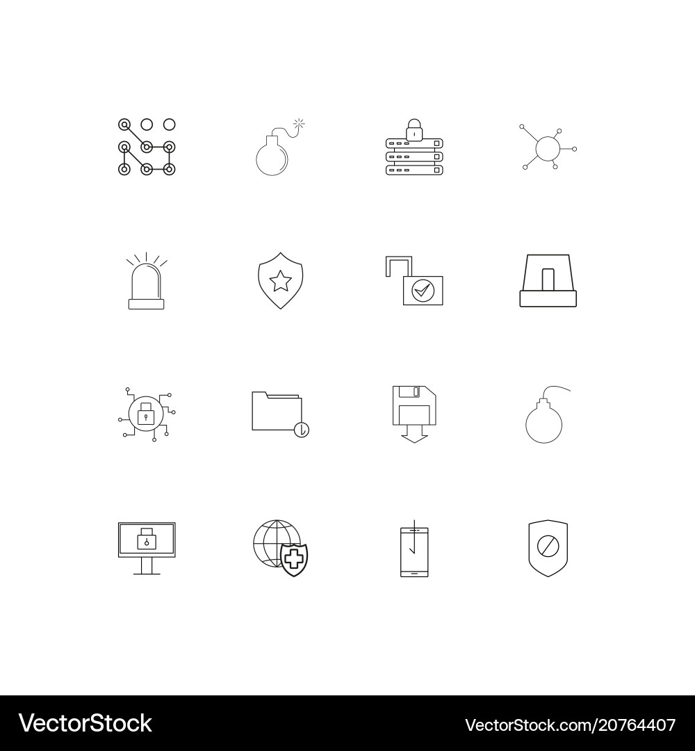 Internet security linear thin icons set outlined vector image
