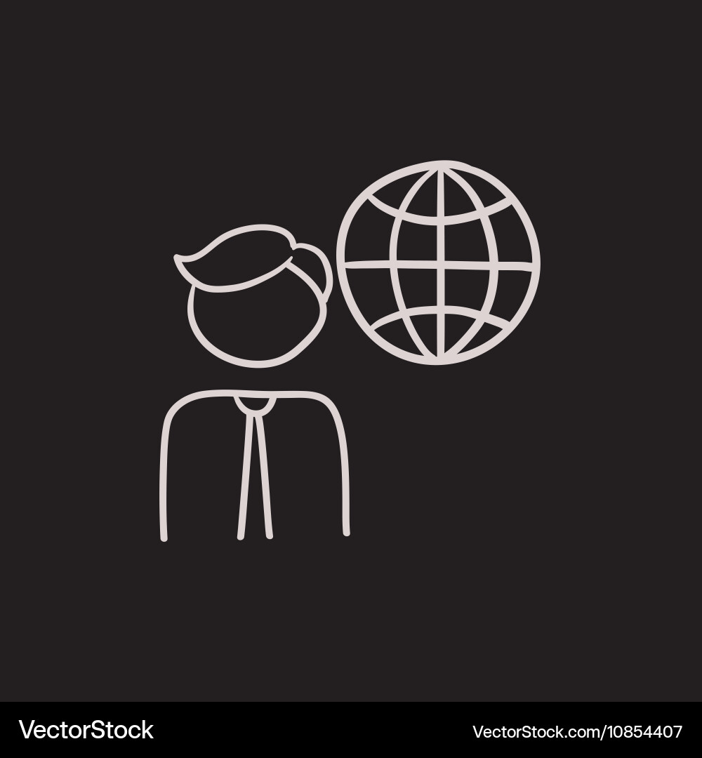 Man with globe sketch icon vector image
