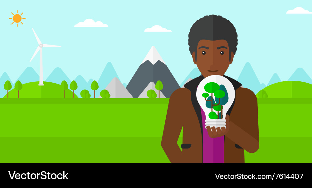 Man with lightbulb and trees inside vector image