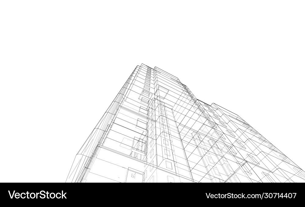Multi-Story Building Wireframe Model vector image