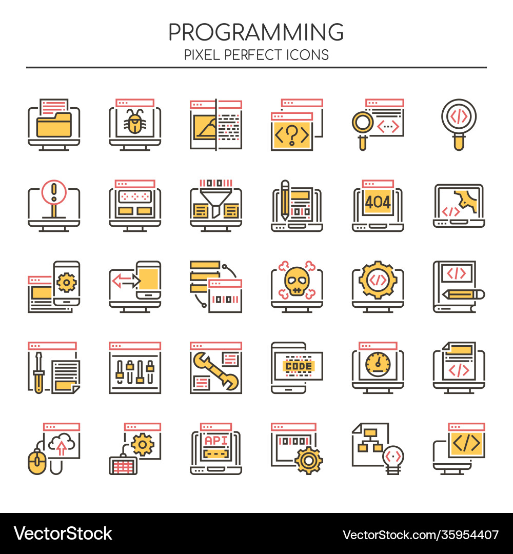 Programming thin line and pixel perfect icons vector image