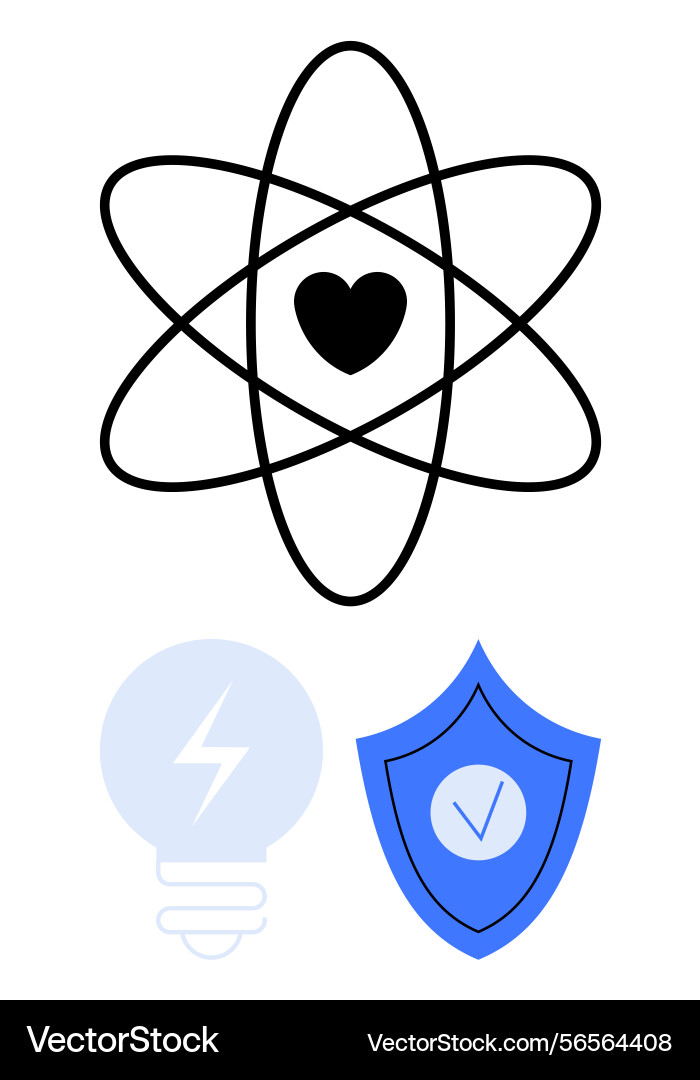 Heart within atomic structure with lightbulb Heart within atomic structure with lightbulb vector image