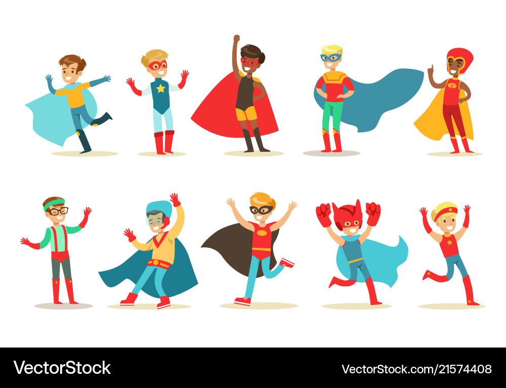 Jungs in superhero Kostüm Set süß wenig super Jungs in superhero Kostüm Set süß wenig super vektorbild