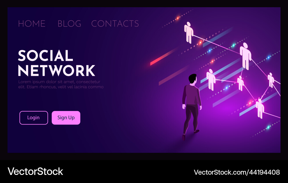 Man stands in front of a social network analysis vector image
