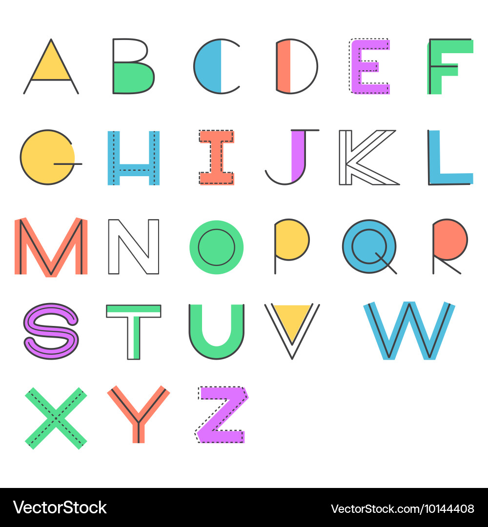 Modern alphabet linear letters and color shapes vector image