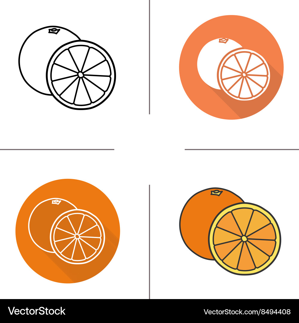 Orange flat design linear and color icons set Vector Image