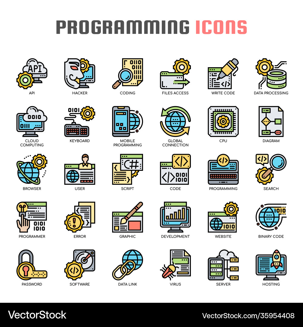 Programming thin line and pixel perfect icons Programming thin line and pixel perfect icons Vector Image