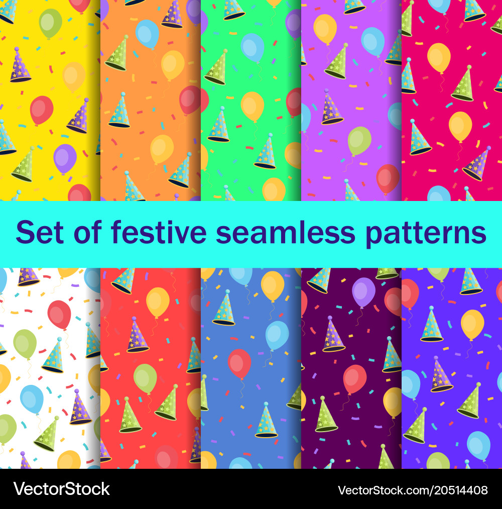 Set of seamless patterns with balloons and caps Vector Image