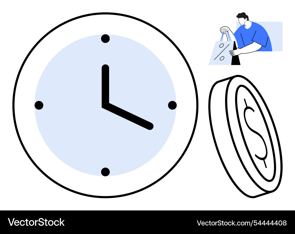Time money and effort through clock Royalty Free Vector
