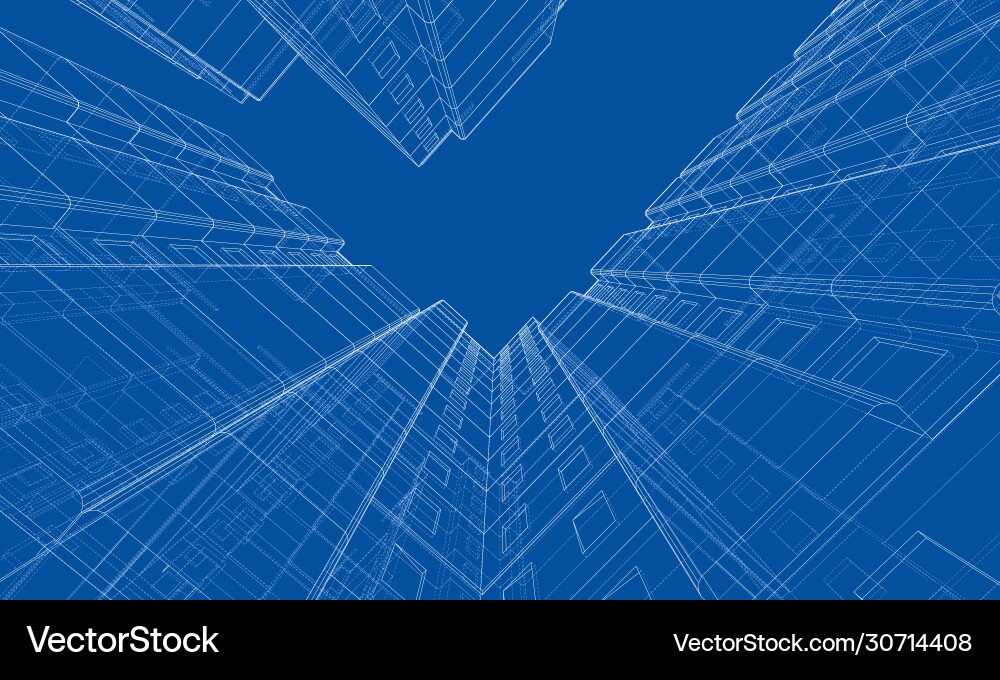 Wire-frame model a multi-storey building vector image