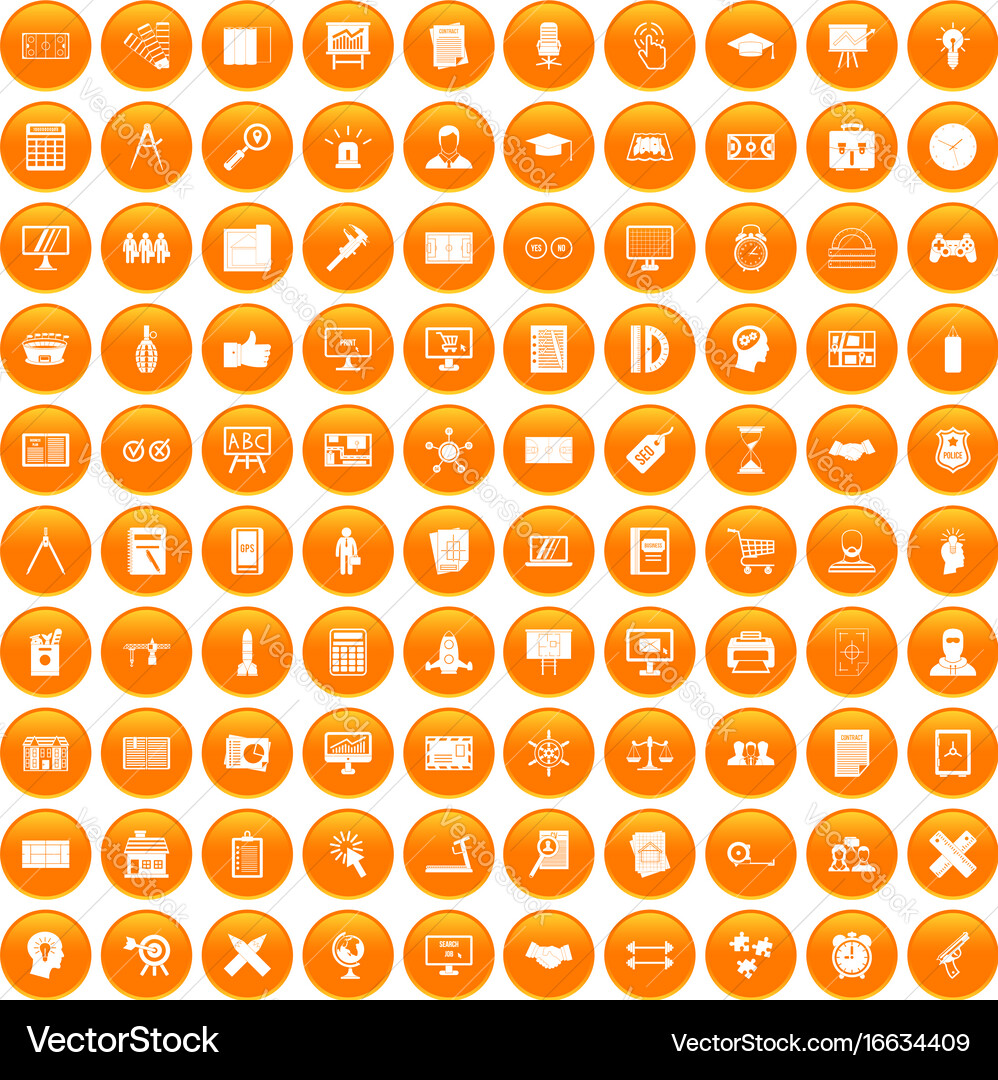 100 plan icons set orange Royalty Free Vector Image