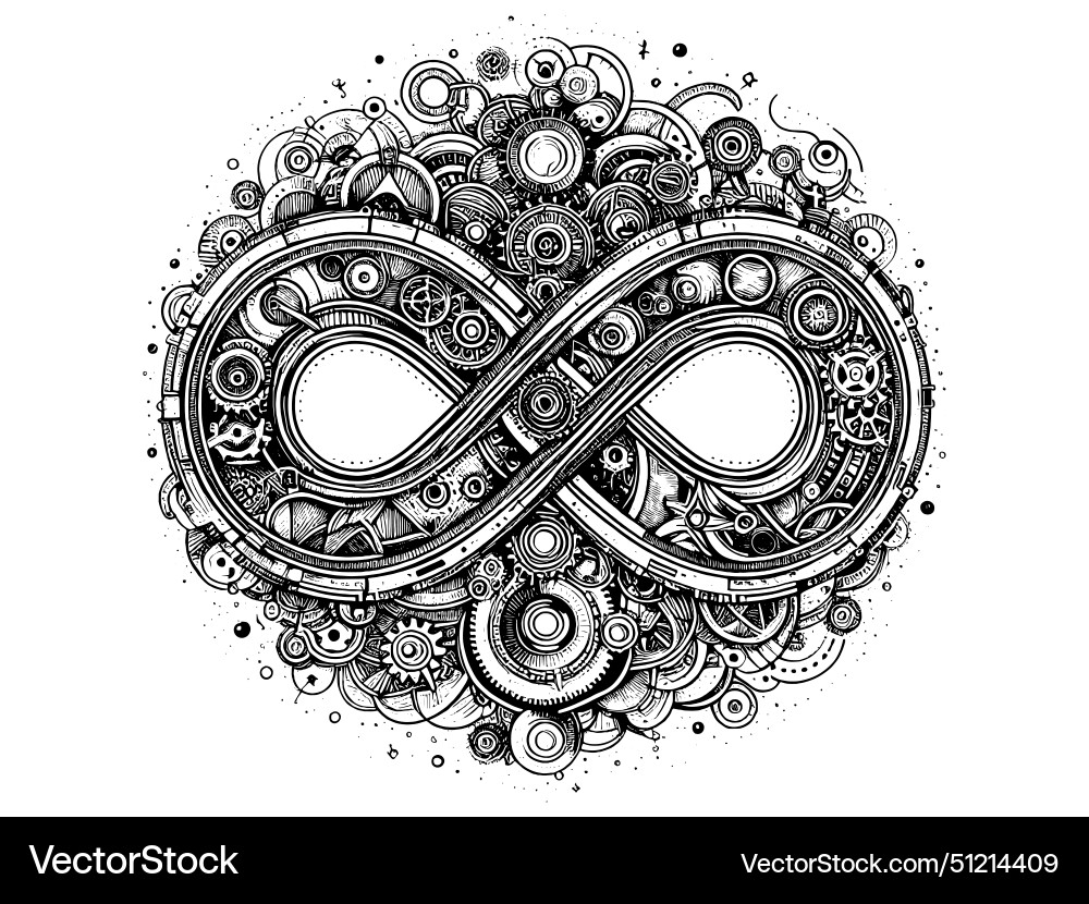 A complex mechanical system in the shape A complex mechanical system in the shape vector image