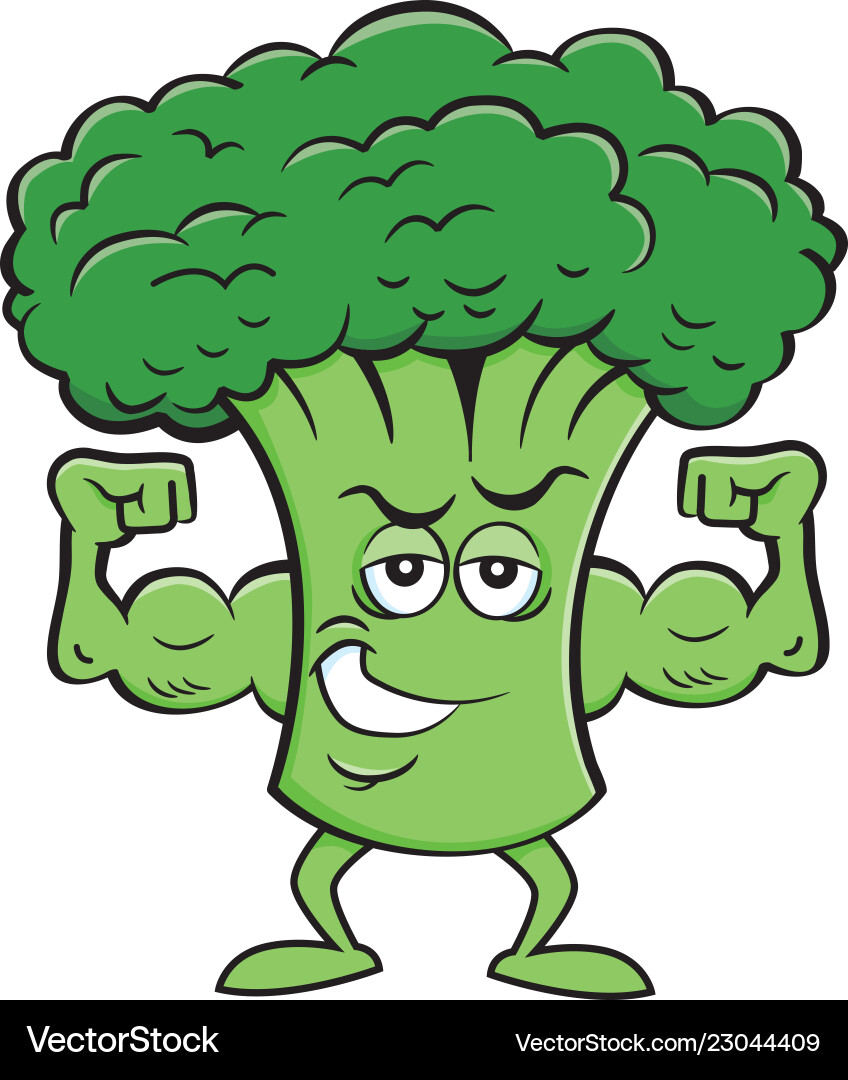 Cartoon broccoli flexing his muscles Royalty Free Vector
