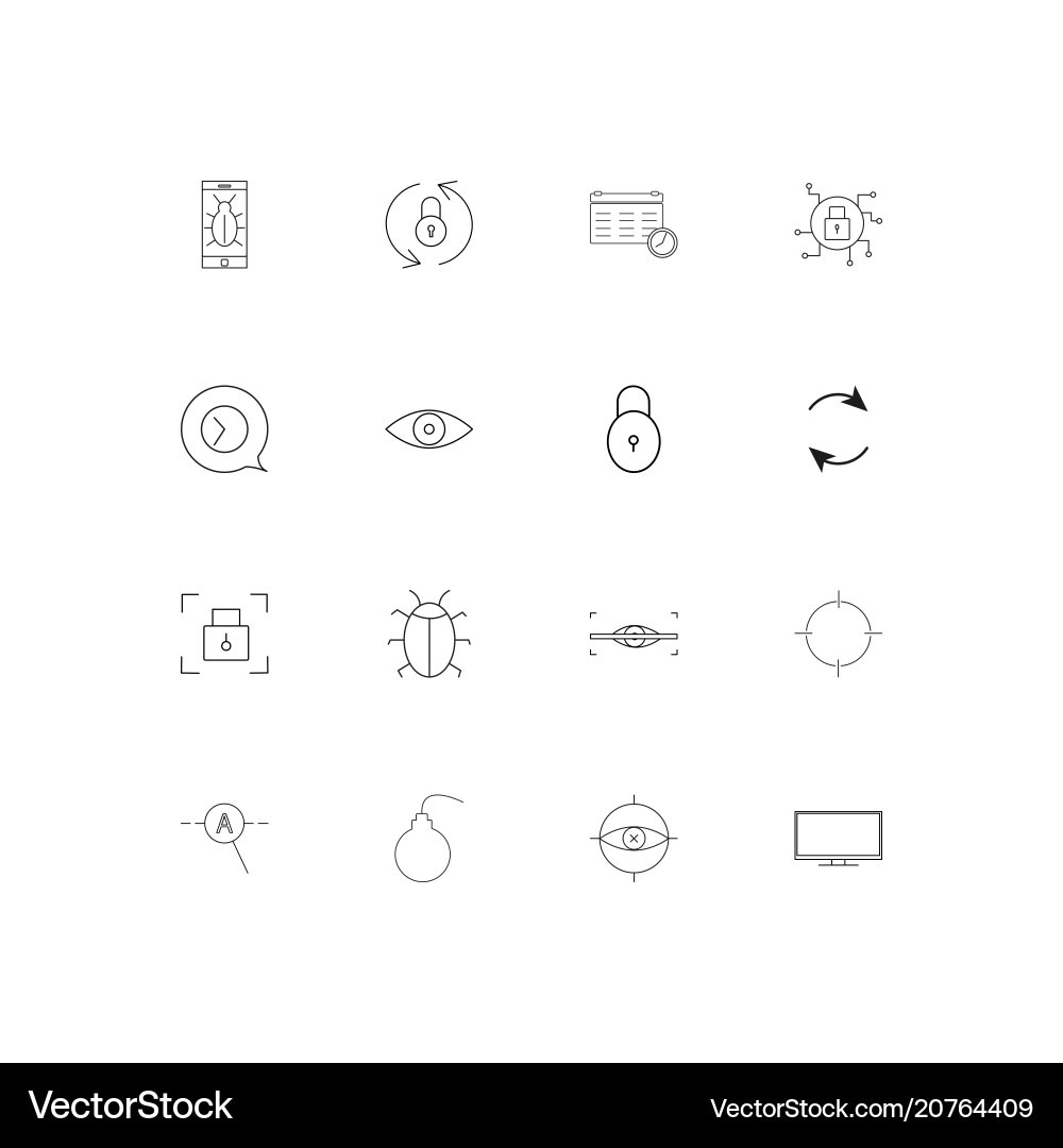 Internet security linear thin icons set outlined vector image