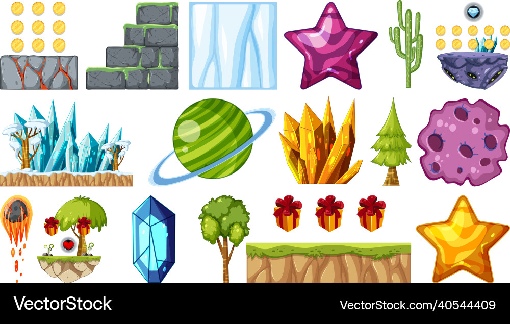 Isolated fantasy space game objects and elements Isolated fantasy space game objects and elements vector image