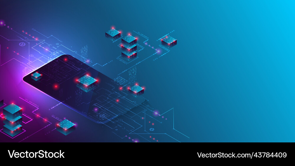 Isometric big data processing concept cloud vector image