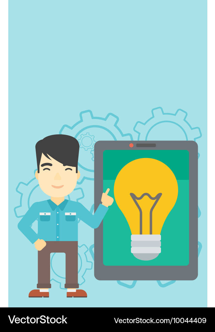 Man pointing at big tablet computer vector image