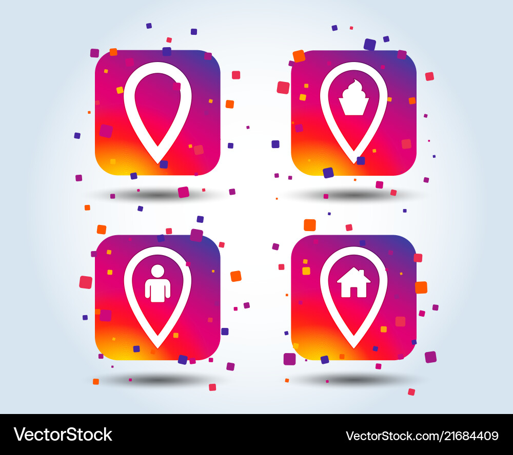 Map pointer icons home food and user location vector image