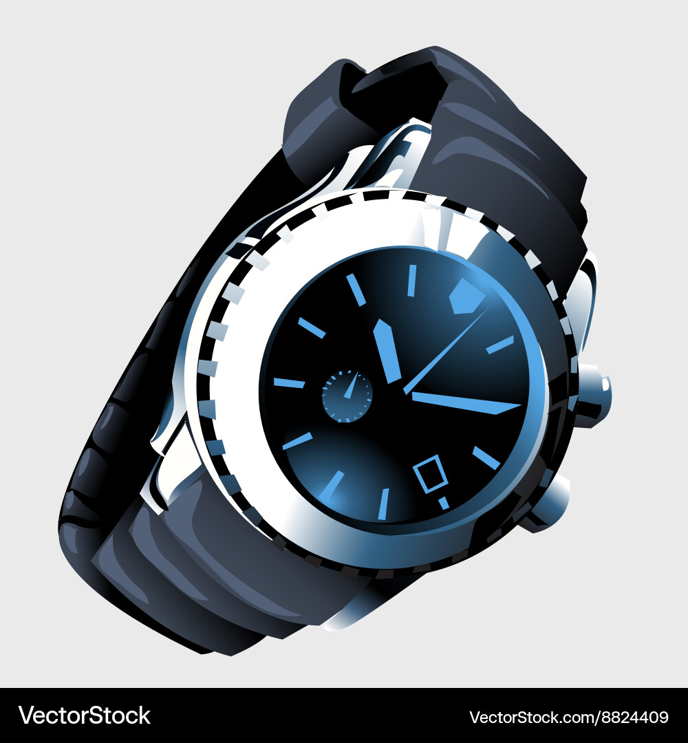 Modern mens watch with metal strap and black dial Vector Image