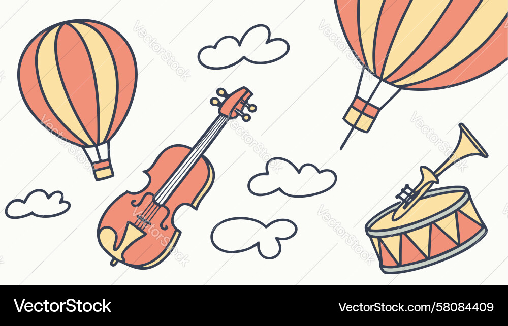 Musical Instruments with Floating Notes Vector Image