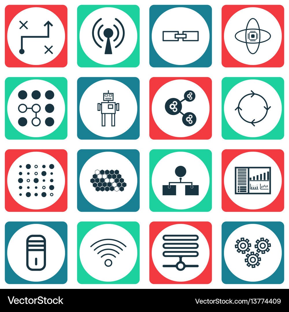 Set of 16 artificial intelligence icons includes Set of 16 artificial intelligence icons includes Vector Image