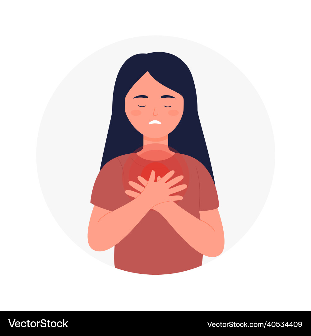 Sick girl with chest pain attack and breathing Vector Image