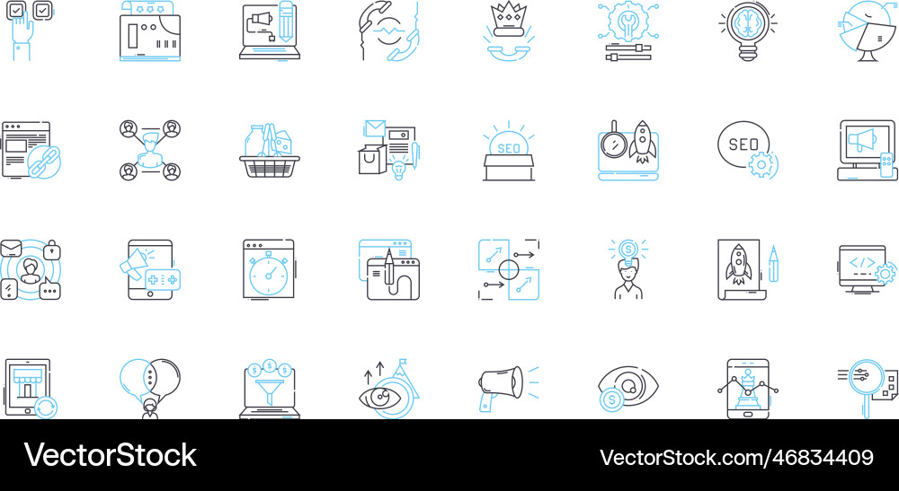 Technological teamwork linear icons set Technological teamwork linear icons set vector image
