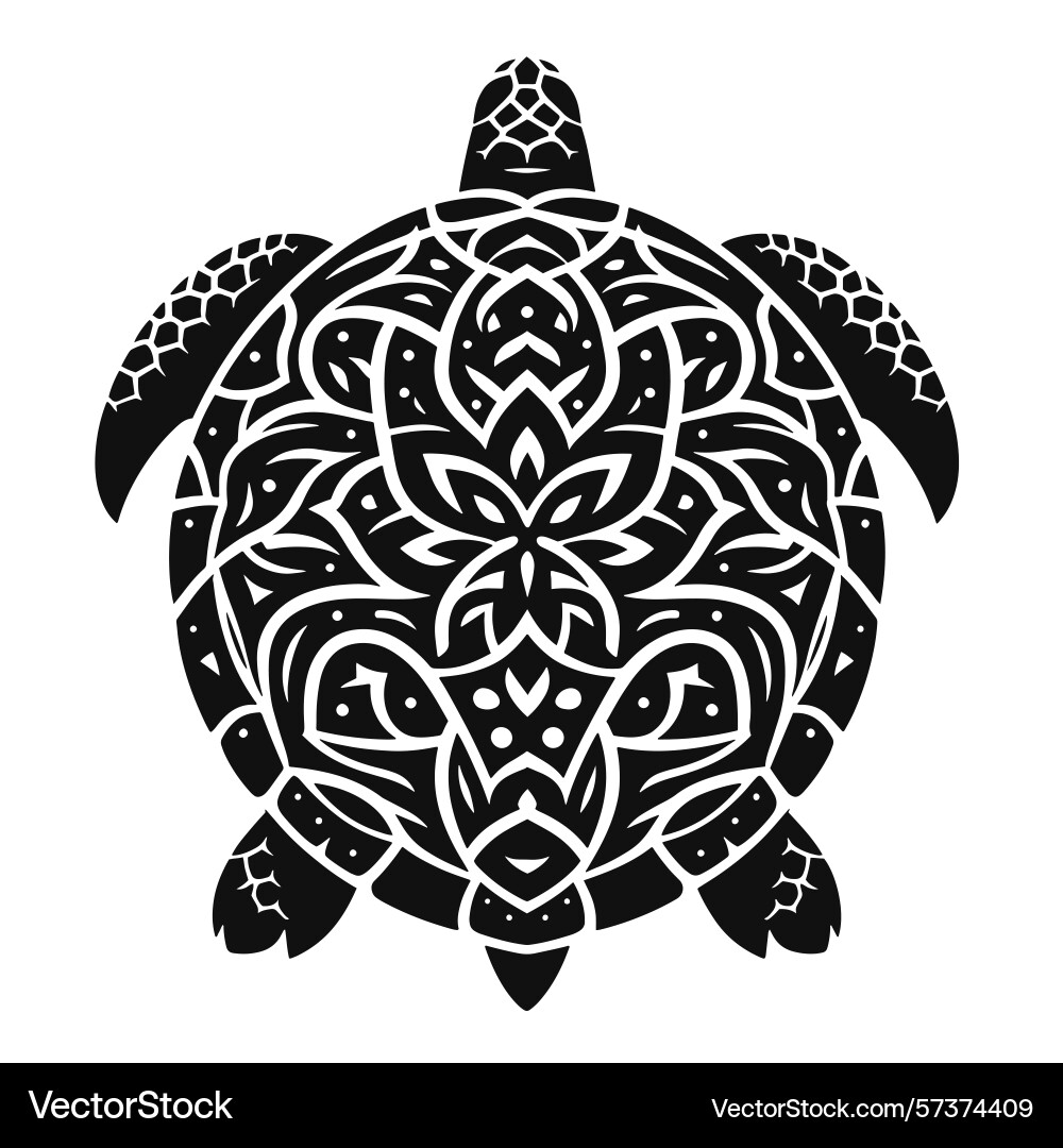 Turtle silhouette with shell pattern black Vector Image