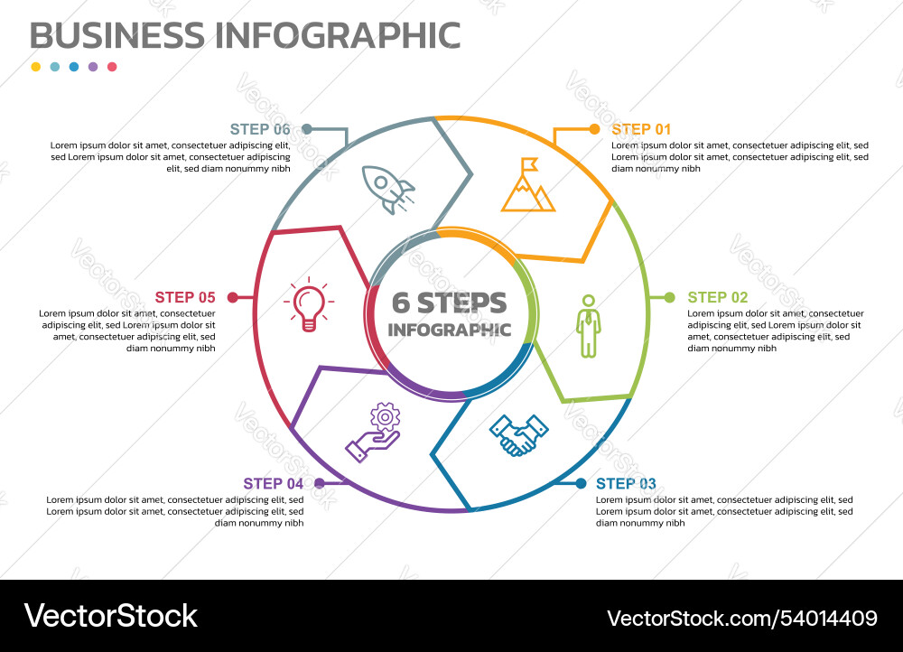 Visual data presentation cycle diagram with 6 Visual data presentation cycle diagram with 6 vector image
