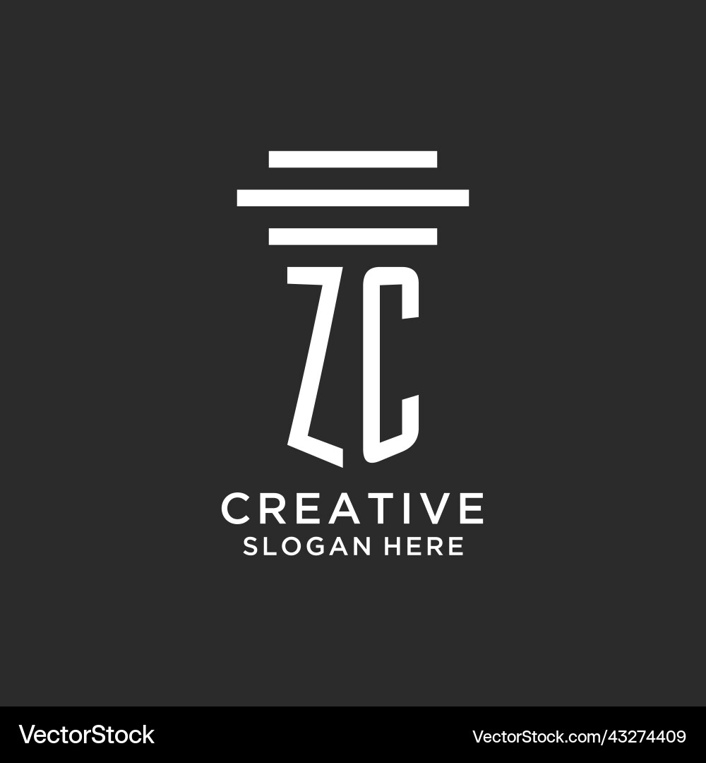 Zc initials with simple pillar logo design vector image