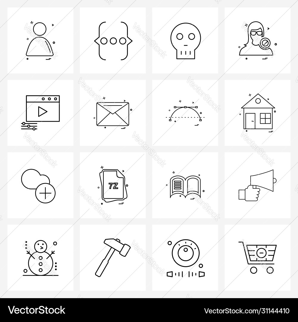 16 universal line icons for web and mobile play vector image