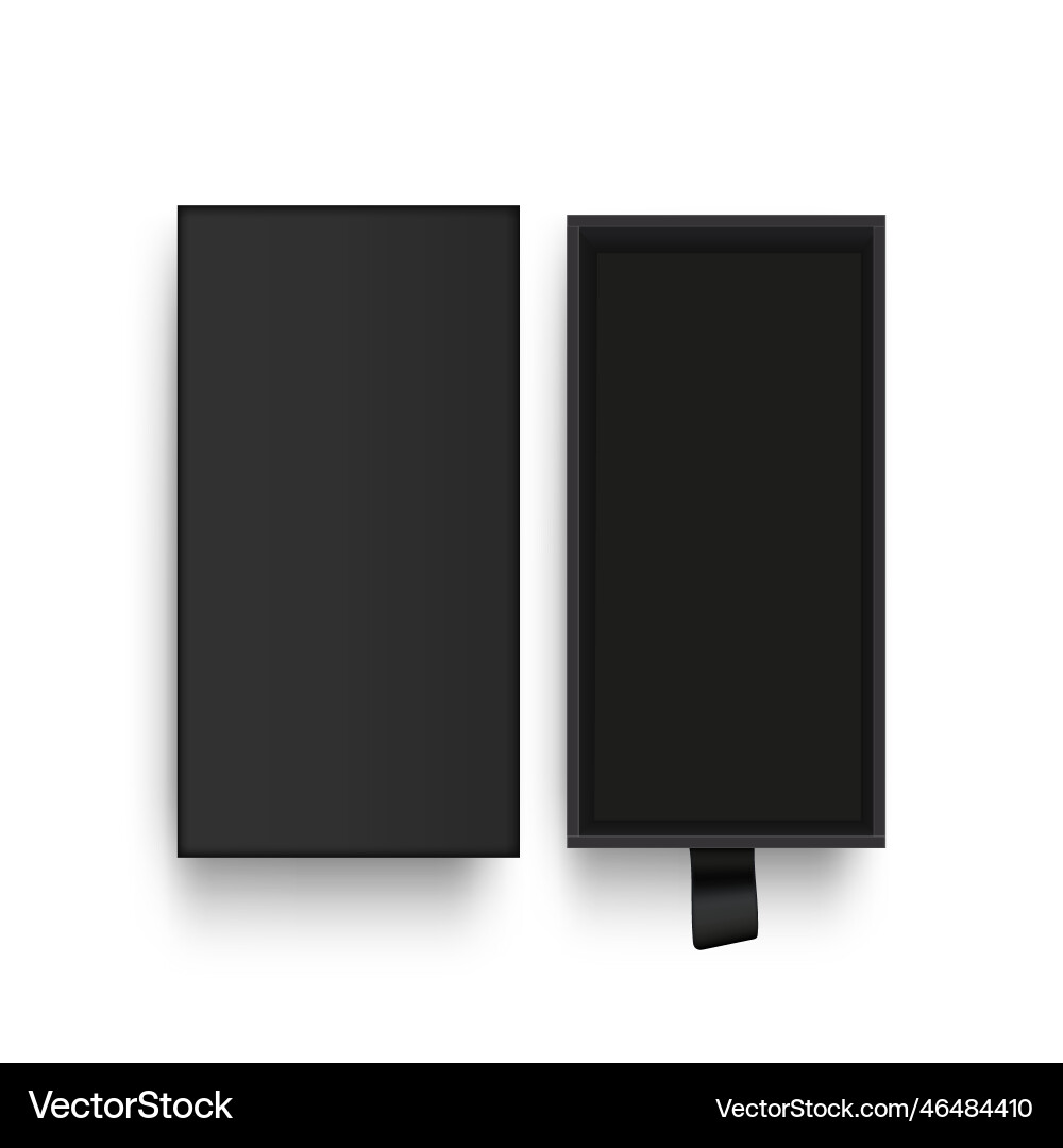 Black cardboard rectangular box with lid top view vector image