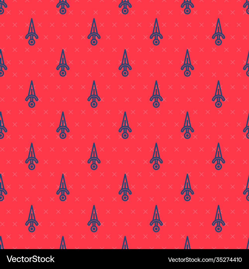 Blue line dagger icon isolated seamless pattern Vector Image