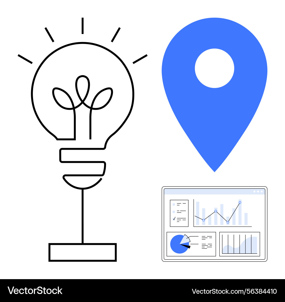 Bright idea location marker and data analytics Bright idea location marker and data analytics vector image