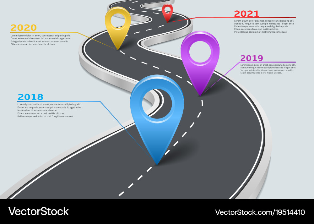 Car Road Timeline with Pointers - Milestone Tracke vector image