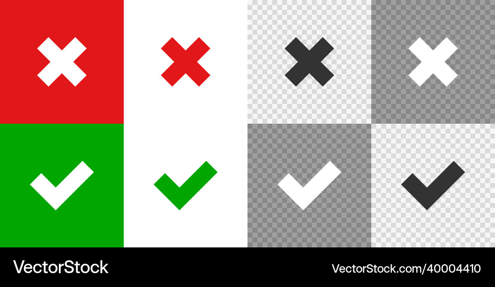 Cross and check mark set icon flat isolated tick Cross and check mark set icon flat isolated tick vector image