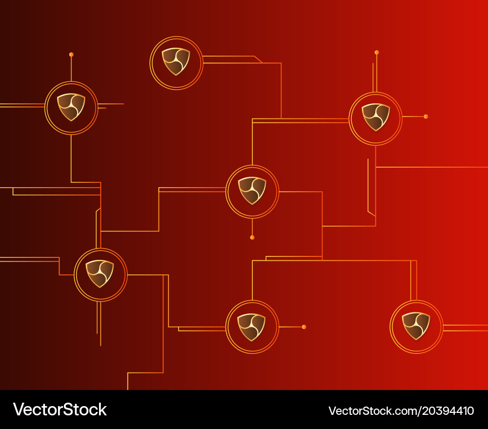 Cryptocurrency nem blockchain circuit with red vector image