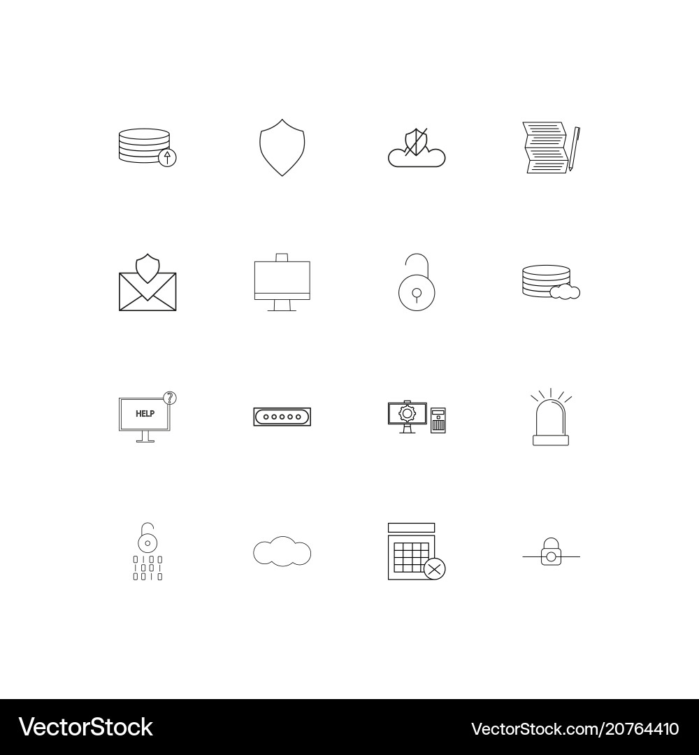 Cyber security linear thin icons set outlined Vector Image