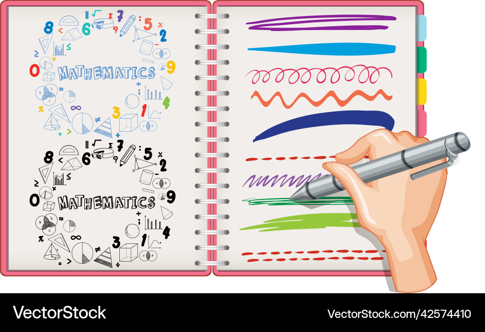 Hand writing math formula and doodle on notebook Hand writing math formula and doodle on notebook vector image