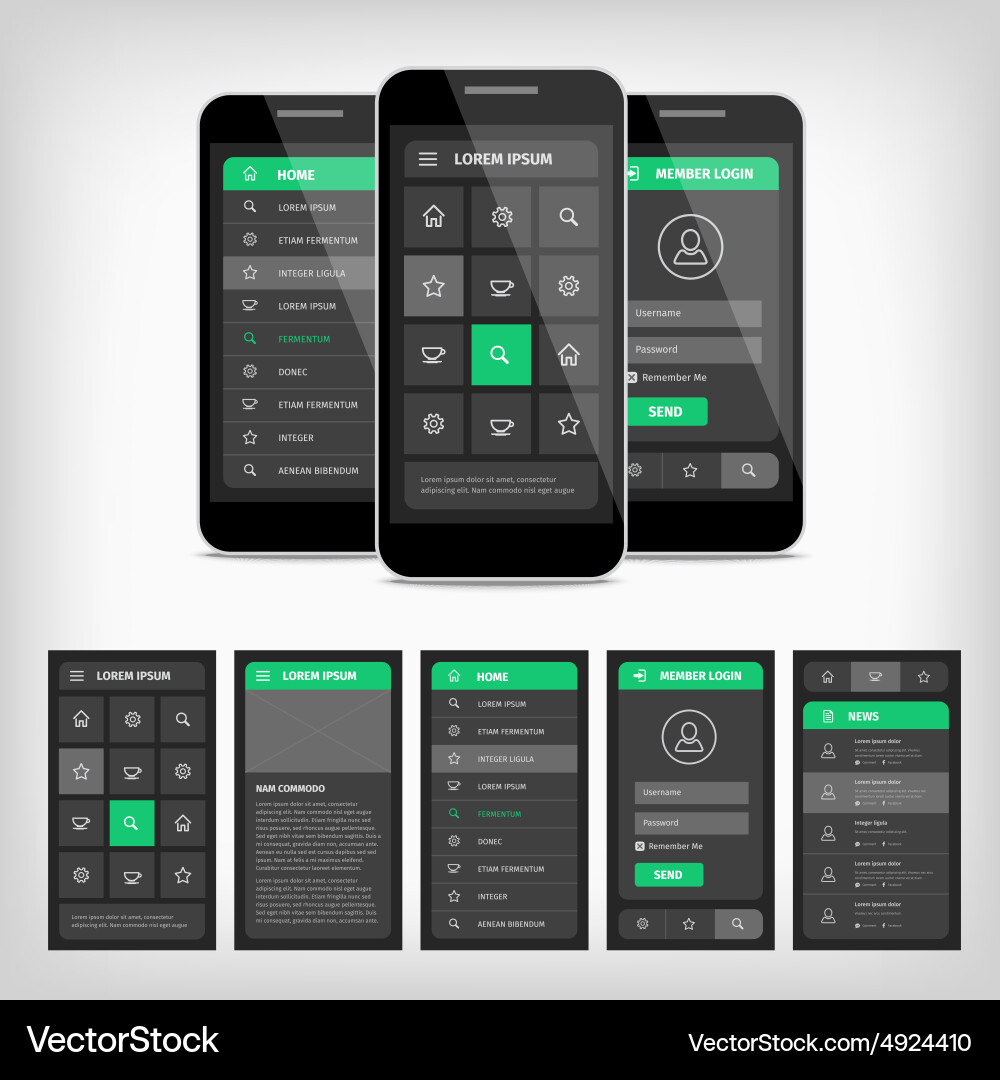 Mobile UI Kit - Flat App Interface Vector Image